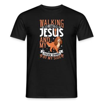 Jesus and dog - cocker spaniel - Men's T-Shirt - black - Front - AI Model Male 178 light (178cm)