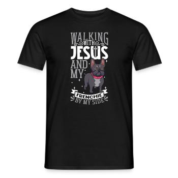 Jesus and Dog - French Bulldog - Men's T-Shirt - black - Front - AI Model Male 178 light (178cm)