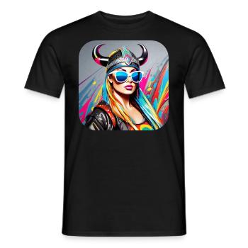 Moderne Stolze Wikingerin mit Sonnenbrille - Männer T-Shirt - Schwarz - Vorne - AI Model Male 178 light (178cm)
