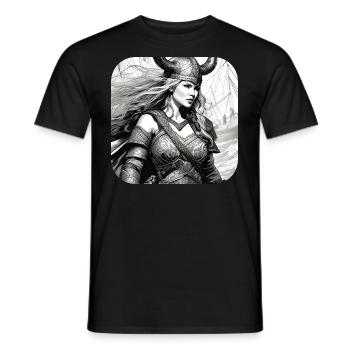 Trotse Viking Germanin Shieldmaiden - Heren T-shirt - zwart - Voor - AI Model Male 178 light (178cm)