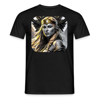 Trotse Viking Germanin Shieldmaiden in goud - Heren T-shirt - zwart - Voor - AI Model Male 178 light (178cm)
