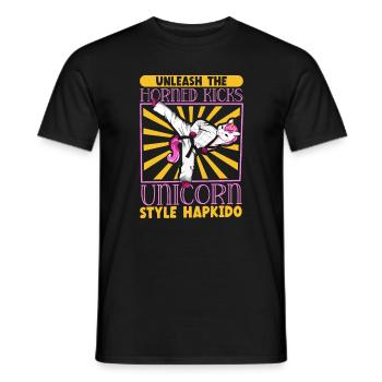 La licorne fait de l’Hapkido - T-shirt homme - noir - Devant - AI Model Male 178 light (178cm)