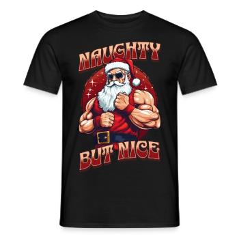 Bath Santa Claus Muscles Strong Christmas - Men's T-Shirt - black - Front - AI Model Male 178 light (178cm)
