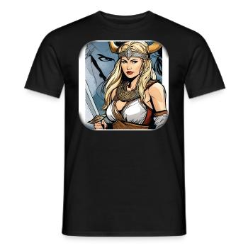 Stolze Wikingerin Germanin im Comic Style - Männer T-Shirt - Schwarz - Vorne - AI Model Male 178 light (178cm)