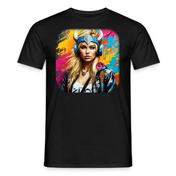 Moderne Wikingerin mit Kopfhörer - Männer T-Shirt - Schwarz - Vorne - AI Model Male 178 light (178cm)