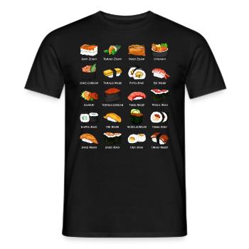 Molte preparazioni di sushi - Tipi di sushi - T-shirt uomo - nero - Fronte - AI Model Male 178 light (178cm)