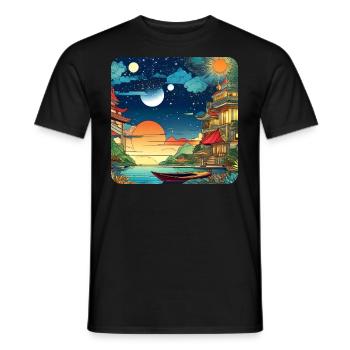 Motif coloré Paysage asiatique - T-shirt homme - noir - Devant - AI Model Male 178 light (178cm)