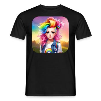 Cute girl with rainbow hair - Men's T-Shirt - black - Front - AI Model Male 178 light (178cm)