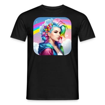 Cool girl with rainbow hair - Men's T-Shirt - black - Front - AI Model Male 178 light (178cm)
