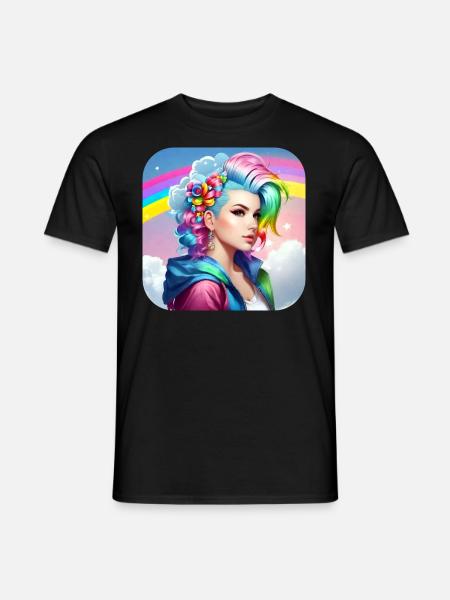 Cooles Girl mit Regenbogenhaaren - Männer T-Shirt - Schwarz