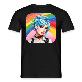 Cute girl with rainbow hair - Men's T-Shirt - black - Front - AI Model Male 178 light (178cm)