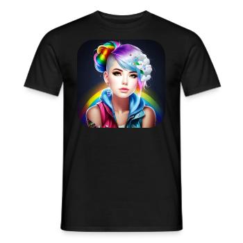Cool girl with rainbow hair - Men's T-Shirt - black - Front - AI Model Male 178 light (178cm)