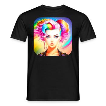 Cute girl with rainbow hair - Men's T-Shirt - black - Front - AI Model Male 178 light (178cm)
