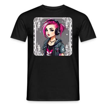Fille punk cool aux cheveux roses - T-shirt homme - noir - Devant - AI Model Male 178 light (178cm)