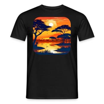 Coucher de soleil en Afrique avec des palmiers - T-shirt homme - noir - Devant - AI Model Male 178 light (178cm)
