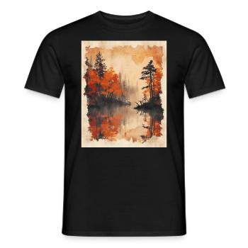Classic Scenery Papyrus Scroll Onsen Japanese - Men's T-Shirt - black - Front - AI Model Male 178 light (178cm)
