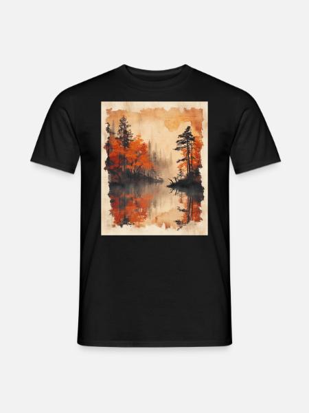 Classic Scenery Papyrus Scroll Onsen Japanese - Men's T-Shirt - black