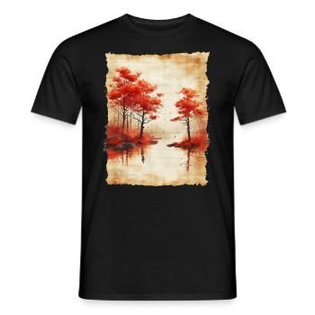Classic Scenery Papyrus Scroll Onsen Japanese - Men's T-Shirt - black - Front - AI Model Male 178 light (178cm)