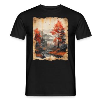 Classic Scenery Papyrus Scroll Onsen Japanese - Men's T-Shirt - black - Front - AI Model Male 178 light (178cm)