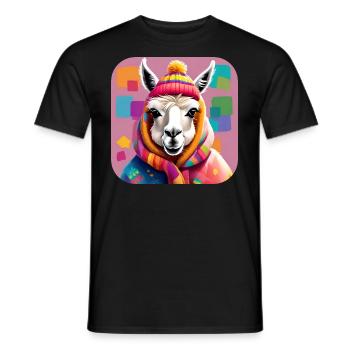 Cool Cozy Winter Llama - Men's T-Shirt - black - Front - AI Model Male 178 light (178cm)