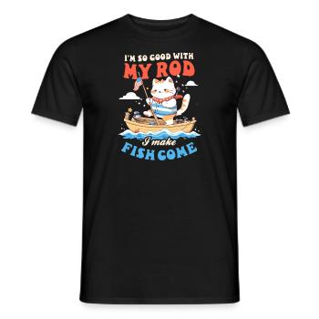Angler, der gut mit der Rute umgehen kann, bringt Fische zum Kommen - Männer T-Shirt - Schwarz - Vorne - AI Model Male 178 light (178cm)
