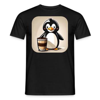 Niedlicher Pinguin mit Kaffee I - Männer T-Shirt - Schwarz - Vorne - AI Model Male 178 light (178cm)