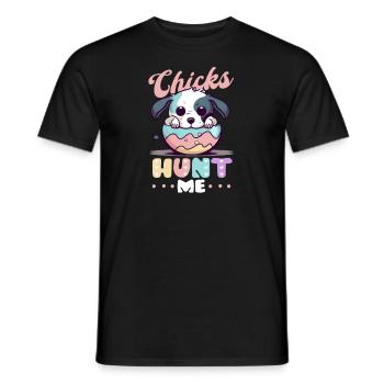 Dog Easter Chicks Hunt Me - Men's T-Shirt - black - Front - AI Model Male 178 light (178cm)