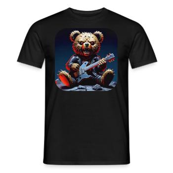 Heavy Metal Teddy Bär mit E-Gitarre - Männer T-Shirt - Schwarz - Vorne - AI Model Male 178 light (178cm)