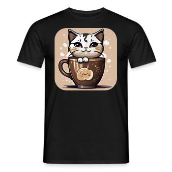 Cute Coffee Cat - Men's T-Shirt - black - Front - AI Model Male 178 light (178cm)