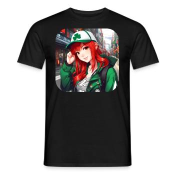Cute anime girl with red hair Ireland - Men's T-Shirt - black - Front - AI Model Male 178 light (178cm)