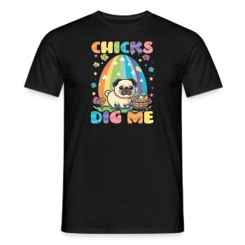 Christian Easter Chicks Dig Me Pug - Men's T-Shirt - black - Front - AI Model Male 178 light (178cm)