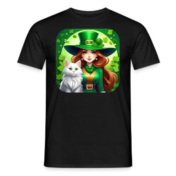 Leprechaun de la Saint-Patrick avec chat - T-shirt homme - noir - Devant - AI Model Male 178 light (178cm)