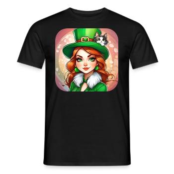 Leprechaun de la Saint-Patrick avec chat - T-shirt homme - noir - Devant - AI Model Male 178 light (178cm)