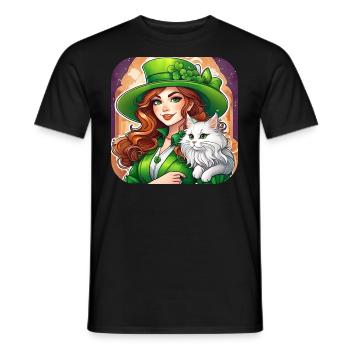 Leprechaun de la Saint-Patrick avec chat - T-shirt homme - noir - Devant - AI Model Male 178 light (178cm)
