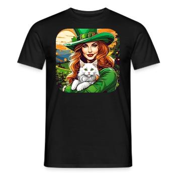 Leprechaun de la Saint-Patrick avec chat - T-shirt homme - noir - Devant - AI Model Male 178 light (178cm)