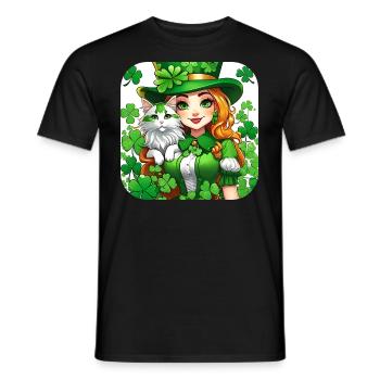 Leprechaun de la Saint-Patrick avec chat - T-shirt homme - noir - Devant - AI Model Male 178 light (178cm)