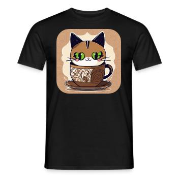 Cute Coffee Cat - Men's T-Shirt - black - Front - AI Model Male 178 light (178cm)