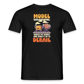 Chemin de fer miniature où l’argent et la santé mentale déraillent - T-shirt homme - noir - Devant - AI Model Male 178 light (178cm)