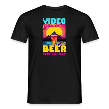 Je suis un joueur vidéo Jeux vidéo et bière Journée parfaite - T-shirt homme - noir - Devant - AI Model Male 178 light (178cm)
