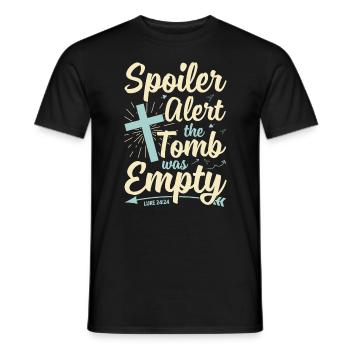 Lustiger Oster Spruch Spoiler Grabstätte war leer - Männer T-Shirt - Schwarz - Vorne - AI Model Male 178 light (178cm)