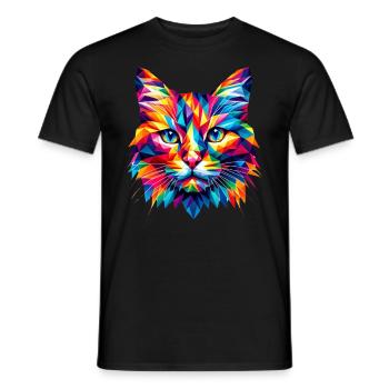 Mosaic Poly Art Crystal Kitten Lover Colorful - Men's T-Shirt - black - Front - AI Model Male 178 light (178cm)