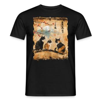 Mt. Fuji Kitten Papyrus Scroll Retro - Men's T-Shirt - black - Front - AI Model Male 178 light (178cm)