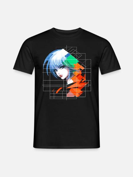 Anime Frauen Kunst Blaue Augen Grafik Buntes Anime - Männer T-Shirt - Schwarz