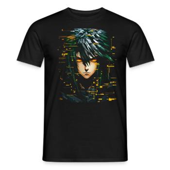 Anime Männer Pixel Kunst Grafik Fantasie Anime - Männer T-Shirt - Schwarz - Vorne - AI Model Male 178 light (178cm)