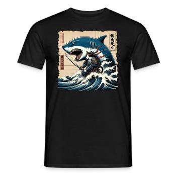 Shark Fisherman Japanese Wave Art Fishing - Men's T-Shirt - black - Front - AI Model Male 178 light (178cm)