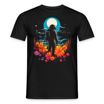 Astronaut Floral Artwork Nature Graphic Motif Astr - Men's T-Shirt - black - Front - AI Model Male 178 light (178cm)
