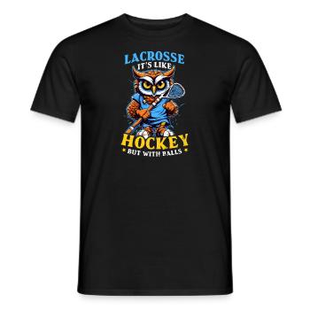 Lacrosse Coach wie Hokey, aber mit Bällen Eule - Männer T-Shirt - Schwarz - Vorne - AI Model Male 178 light (178cm)