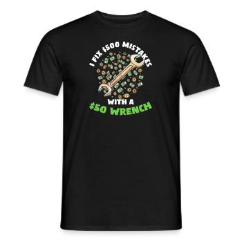 Mécanicien automobile, je corrige des erreurs à 500 $ avec une clé à 50 $ - T-shirt homme - noir - Devant - AI Model Male 178 light (178cm)
