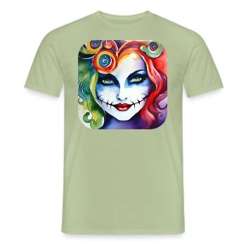 Cool Harlequin Gothic Girl - Men's T-Shirt - sage - Front - AI Model Male 178 light (178cm)
