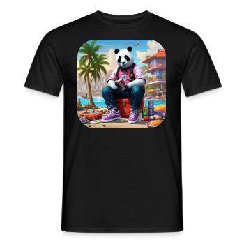 Panda cool sur la plage - T-shirt homme - noir - Devant - AI Model Male 178 light (178cm)